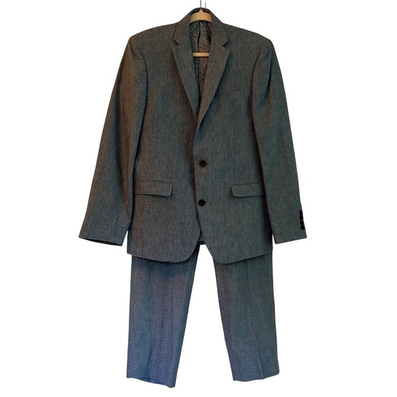 Bar‎ III 100% Linen Heather Blue 2 Piece Suit w/ Jacket (38R) & Pants 32W 30L